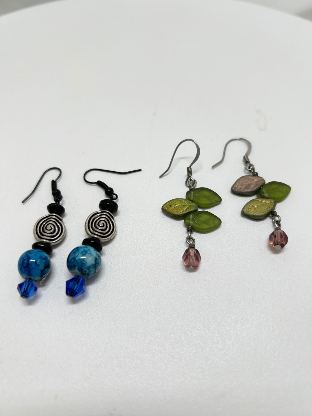 2 Pairs Bohemian, Boho Dangly Earrings, Glass, Stone, Wires, Blue, Green